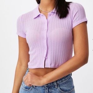NWT Cotton On Amelia Polo Placket Tee Frosty Lilac